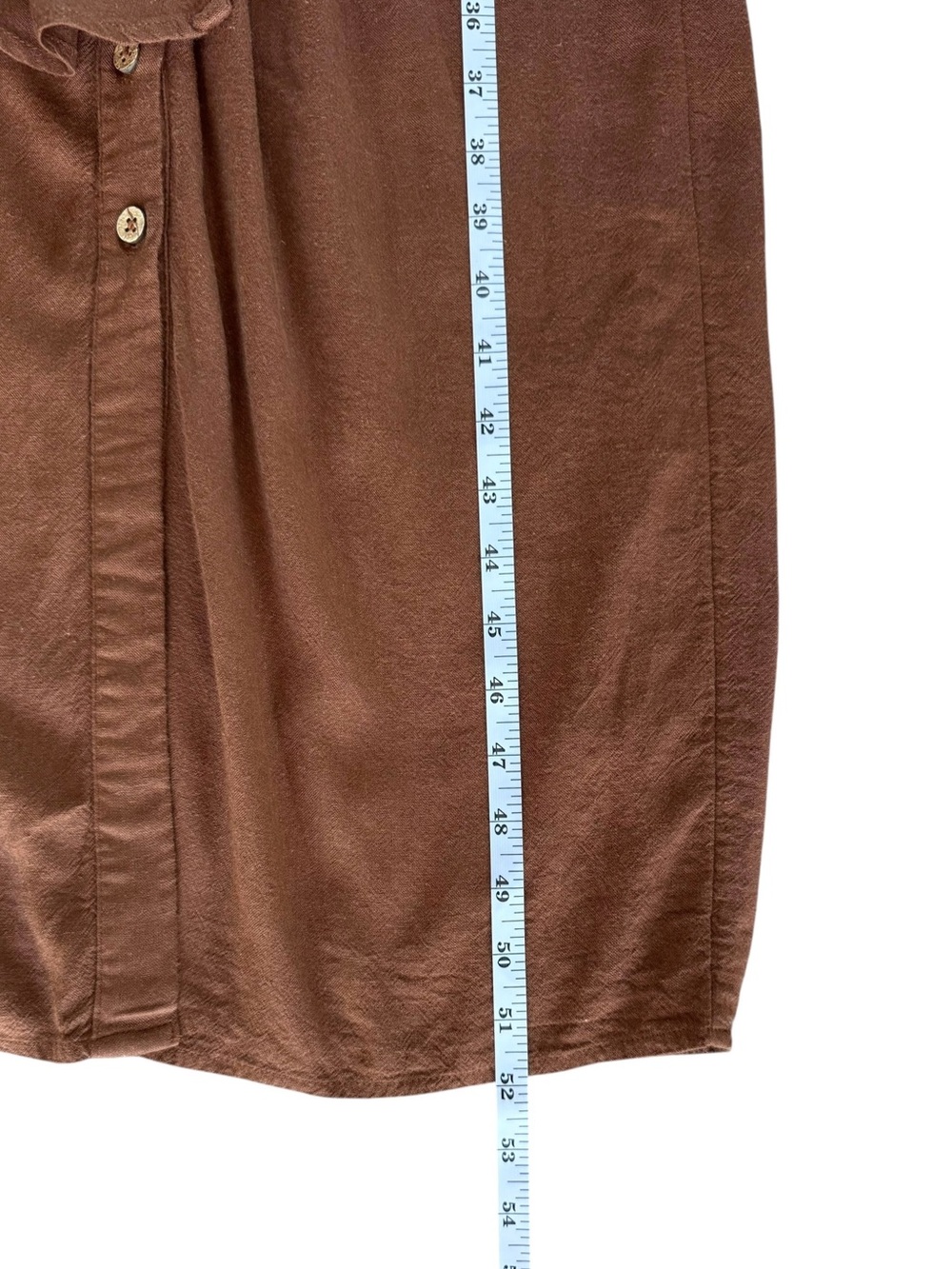 Free People Vintage Summer Midi Dress M Chocolate Swirl Twist Front Linen Blend - Picture 15 of 16